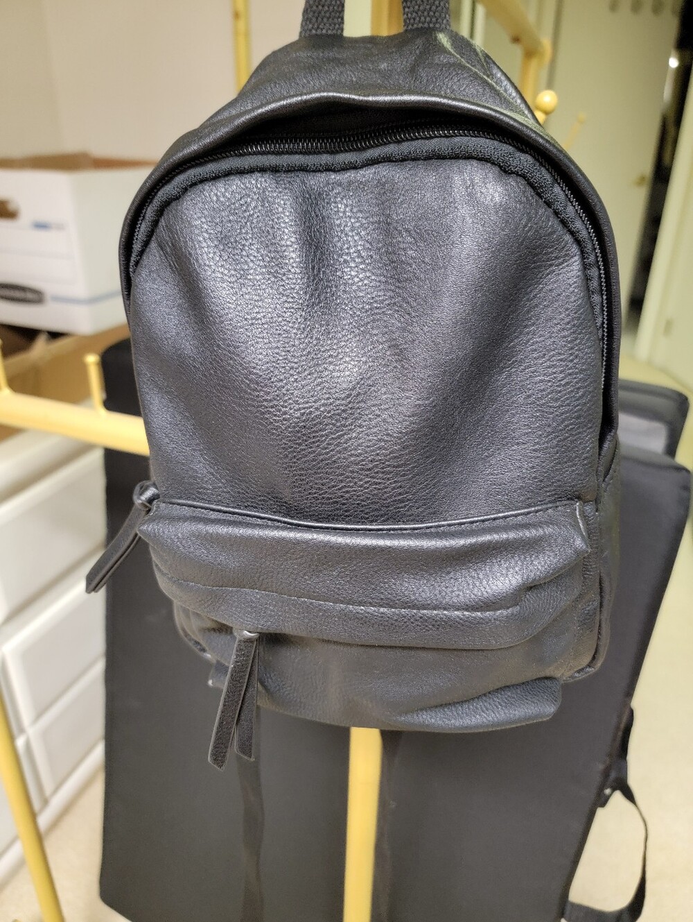 Black Faux Leather Small Backpack